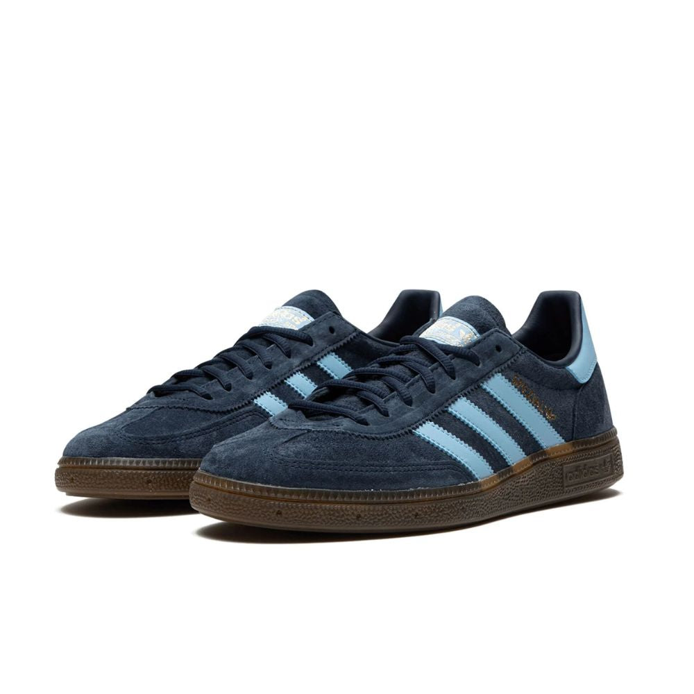 Front view of Adidas Originals Handball Spezial Navy (Women's) sneakers (style code: BD7633), highlighting their sleek design and navy colorway.