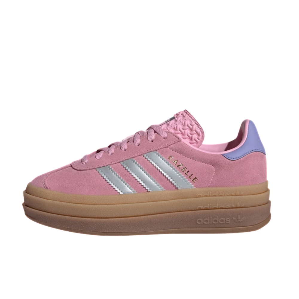 Adidas Gazelle Bold True Pink Silver Metallic (GS) - Available at TRM Exclusives JH5539. Side view showcasing iconic Adidas style with vibrant pink and silver accents. Shop now!