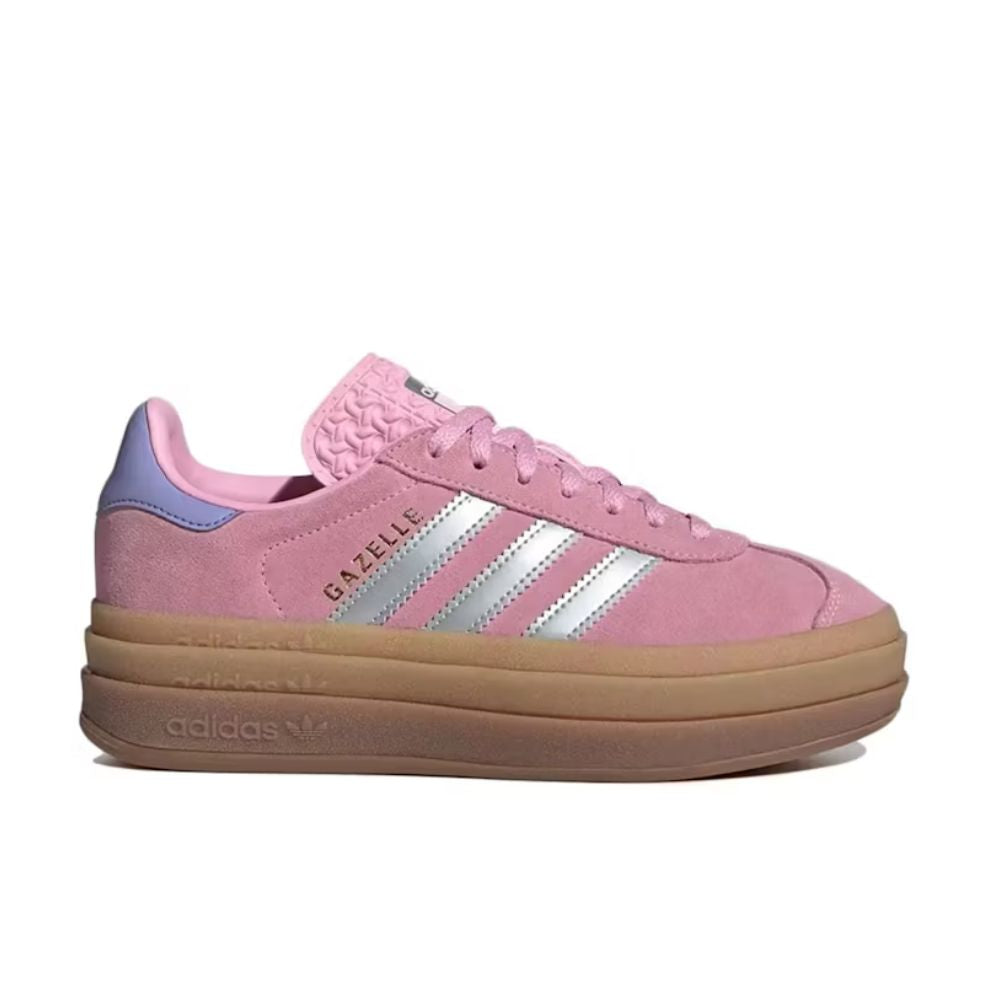 Adidas Gazelle Bold True Pink Silver Metallic (GS) - Available at TRM Exclusives JH5539. Side view showcasing iconic Adidas style with vibrant pink and silver accents. Shop now!